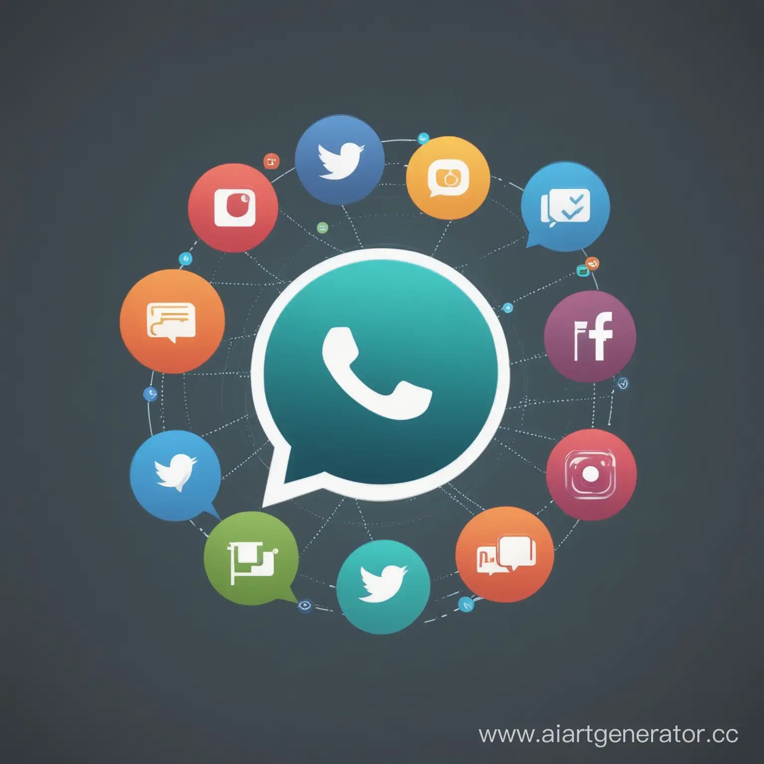 иконка множества социальных сетей (ватсап, инстаграм, телеграм) в стиле flat