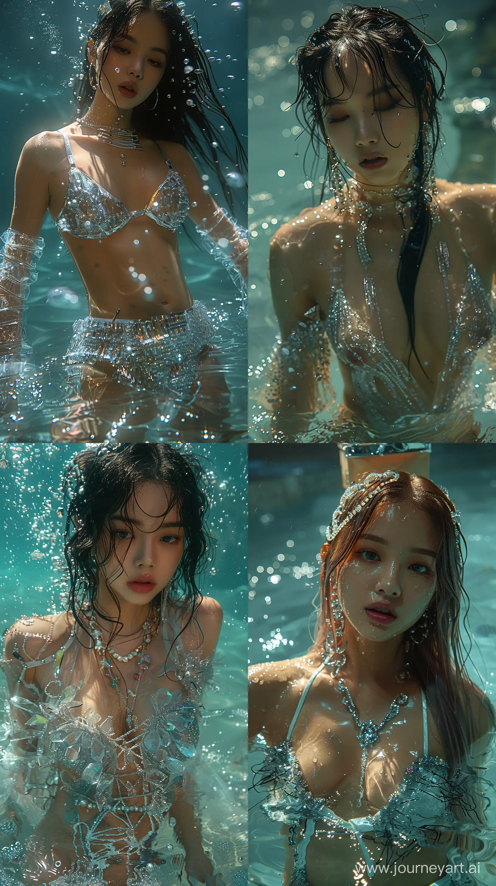 Mysterious-Nocturnal-Scene-Blackpinks-Jennie-Paints-Underwater-with-Crystal-Outfit-and-Mannequin-Property
