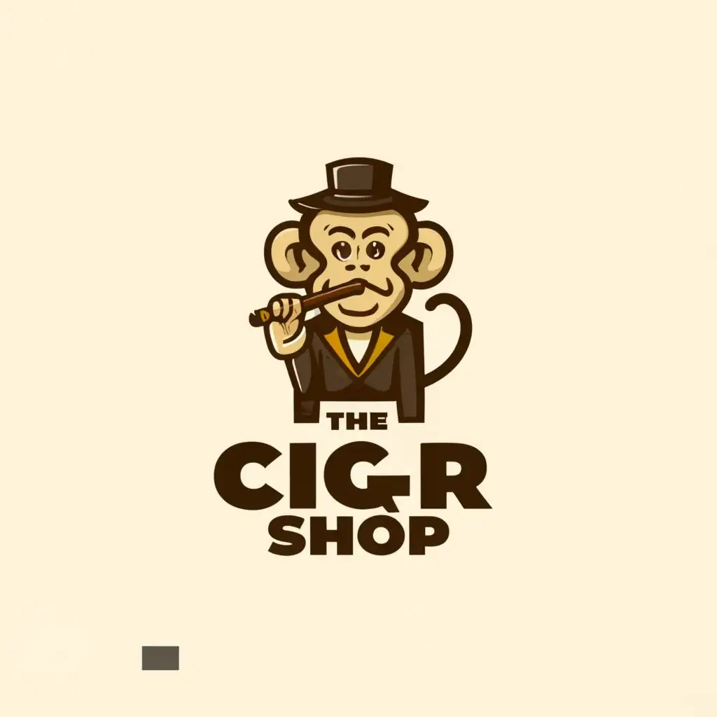 a logo design,with the text "the cigar shop", main symbol:a Berber monkey smoking a cigar in a cartoon; the monkey has to wear a suit,Moderate,clear background