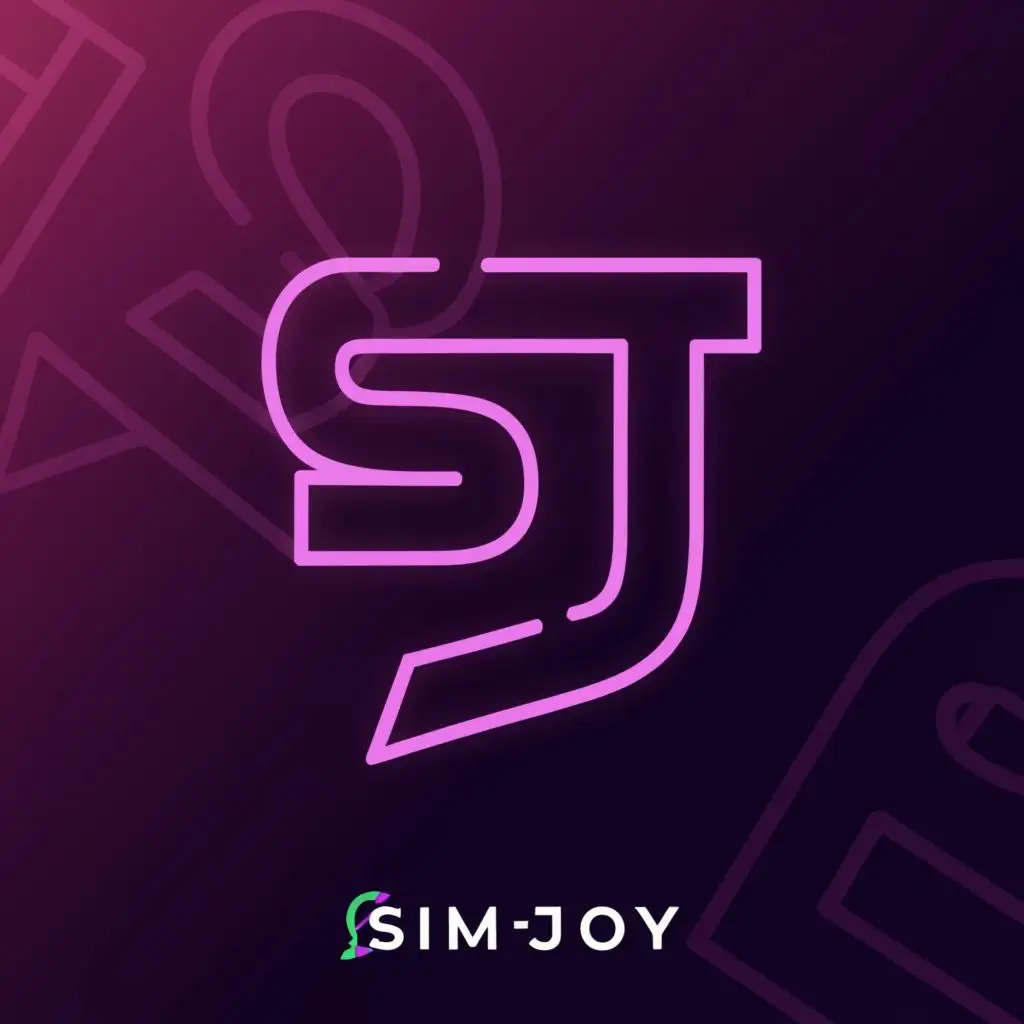 a logo design,with the text "SIMJOY", main symbol:a gaming logo for SJ lettre, purple and black color, futuristic,Moderate,clear background