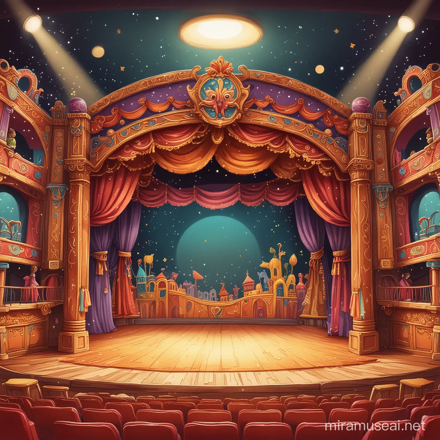 colorful cartoon of a children theatre stage