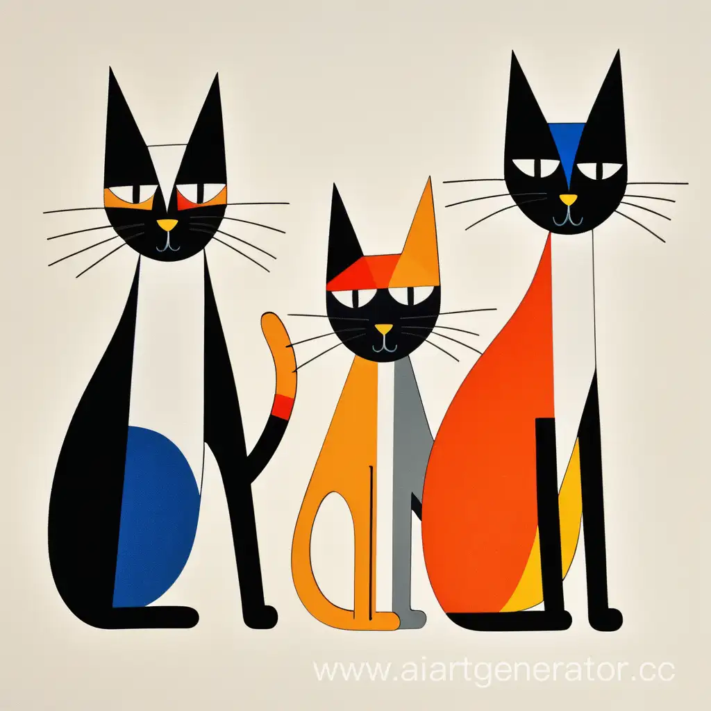 Три разных кота минимализм примитив растровый рисунок абстрактно упрощённо конструктивизм лучизм супрематизм