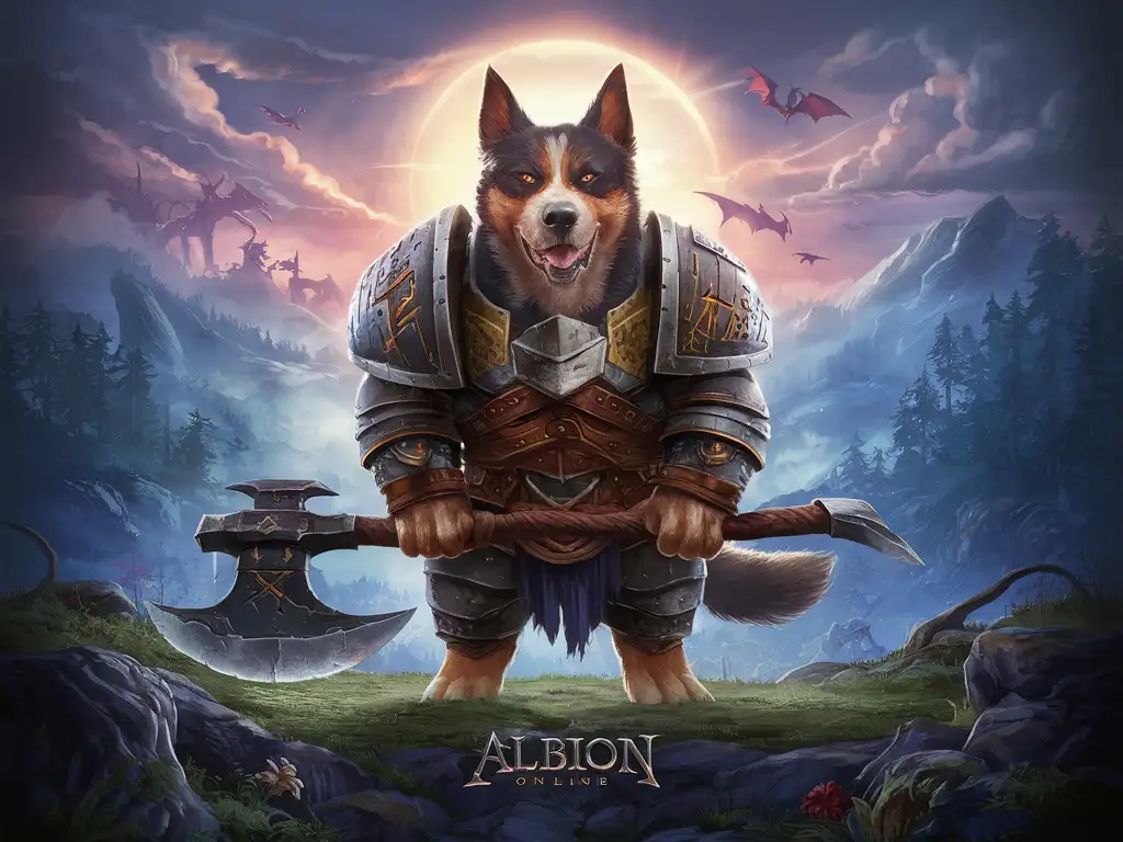 Majestic-Dog-Warrior-Wielding-Axe-in-Fantastical-Albion-Online-Landscape