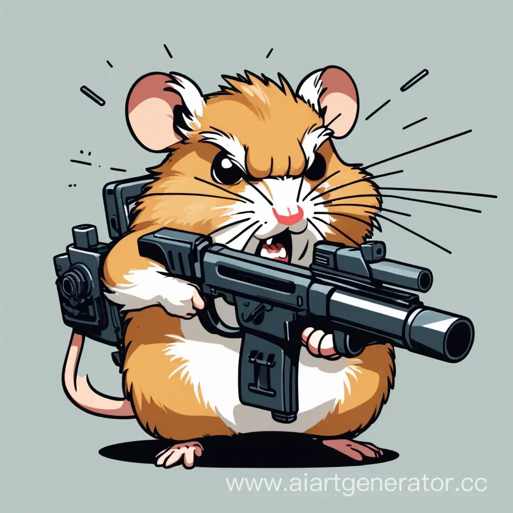 Angry hamster with a machine gun