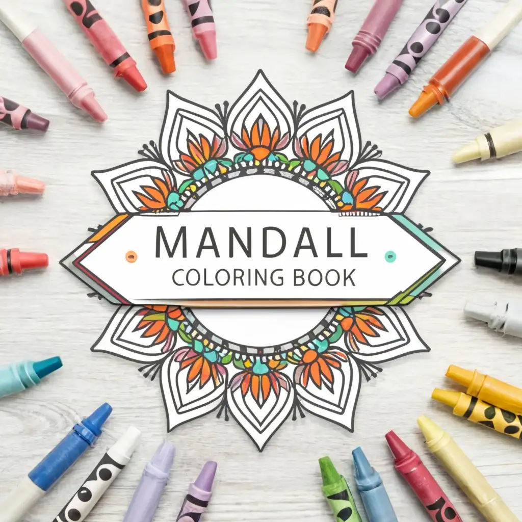 LOGO-Design-For-MANDALA-Adult-Coloring-Book-Minimalistic-Crayons-on-Clear-Background