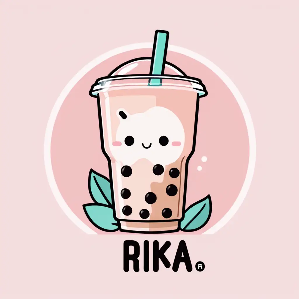 Adorable Rika Bubble Tea Logo on Light Pink Background