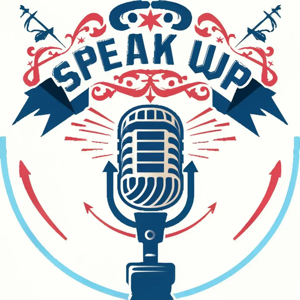 logo, microphone, with the text "#SpeakUp", typography