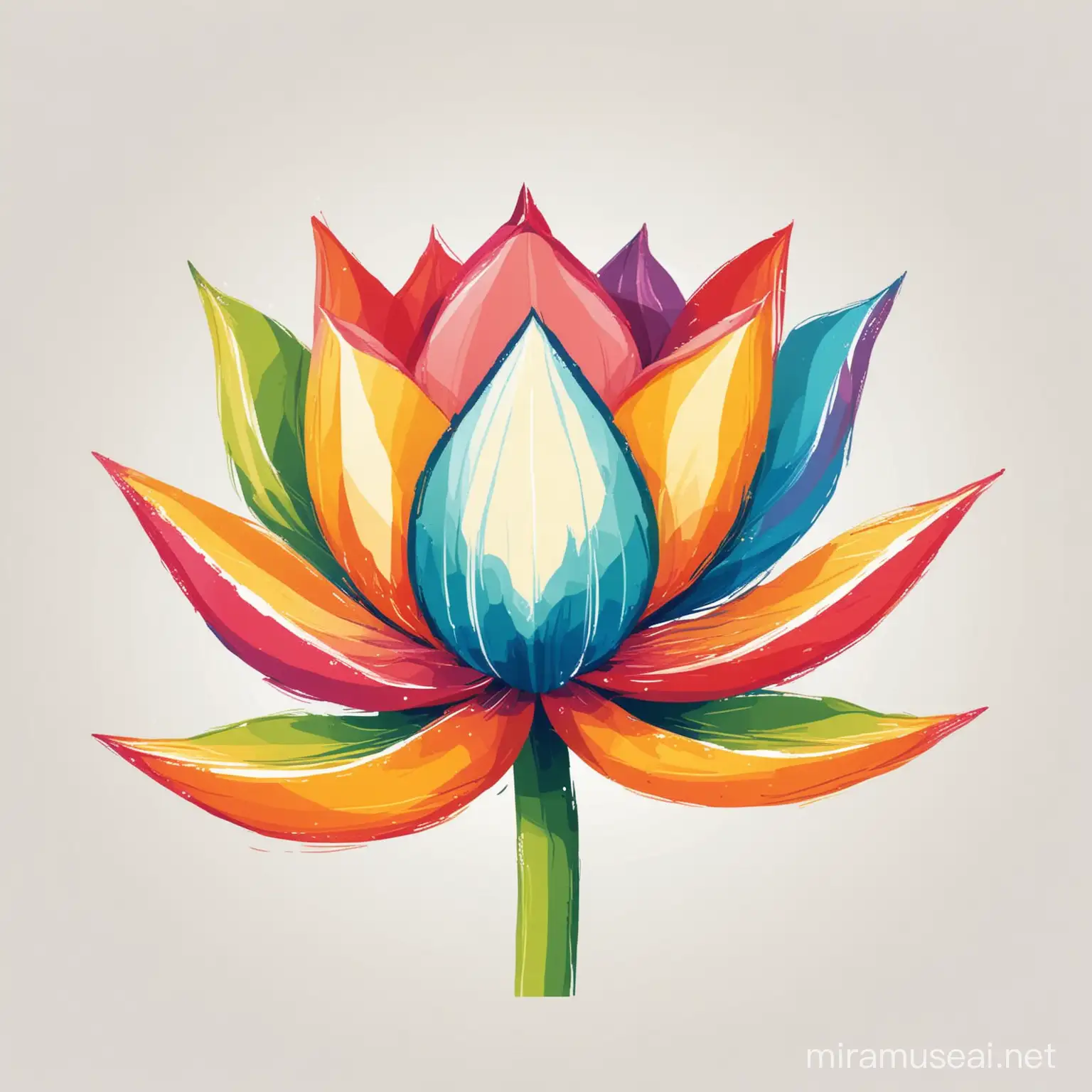 colorful one lotus, side view, bright colors, t-shirt design, symmetrical, vector, flat illustration, white background