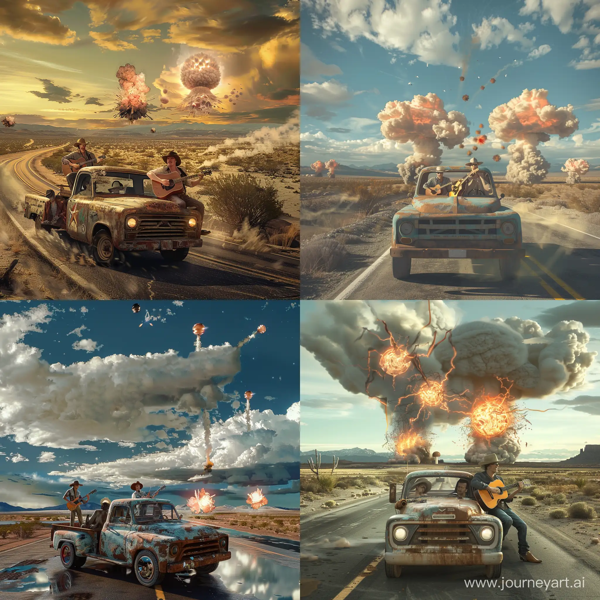 Desolate-Desert-Highway-Cowboys-Playing-Guitar-Amidst-Nuclear-Explosions