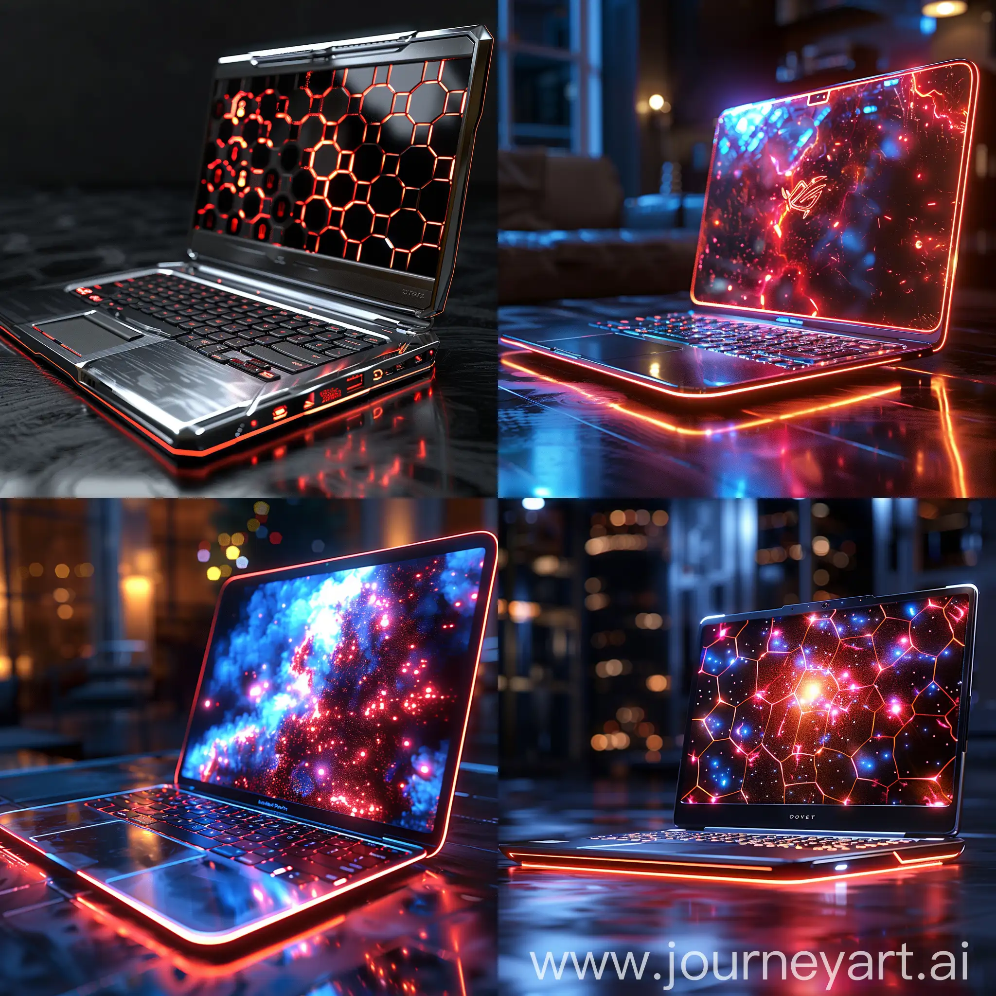 Futuristic laptop, ultra-modern, ultramodern, futuristic, stainless steel, smart materials, graphene, high tech, octane render  --stylize 1000