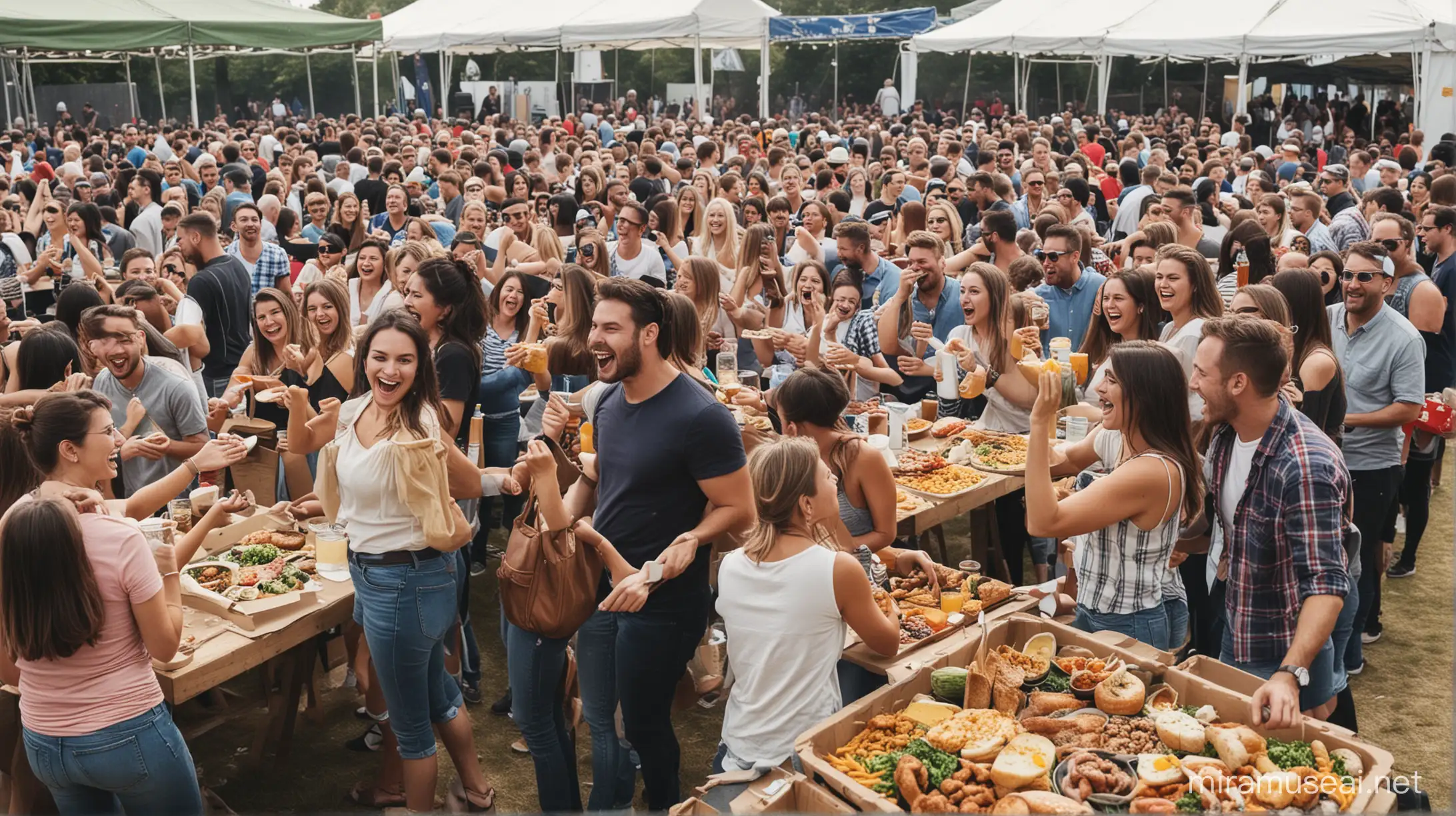 food festival, a lot of happy people  having food, having fun. 