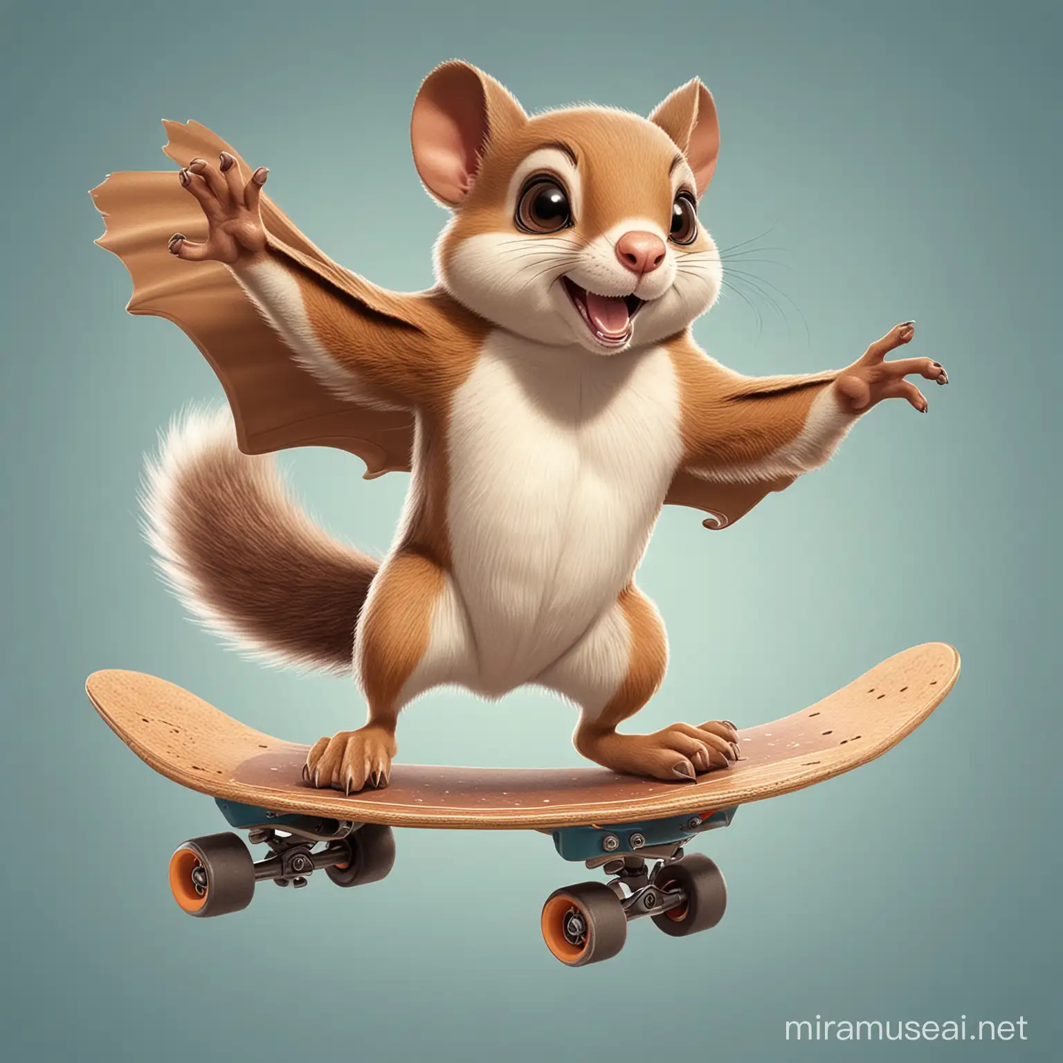 Playful Cartoon Flying Squirrel Skateboarding