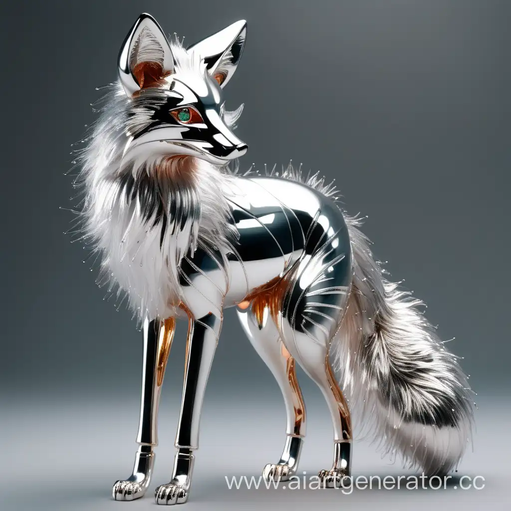 Elegant-Silver-NeedleFur-Fox-Statue-with-Glass-Eyes