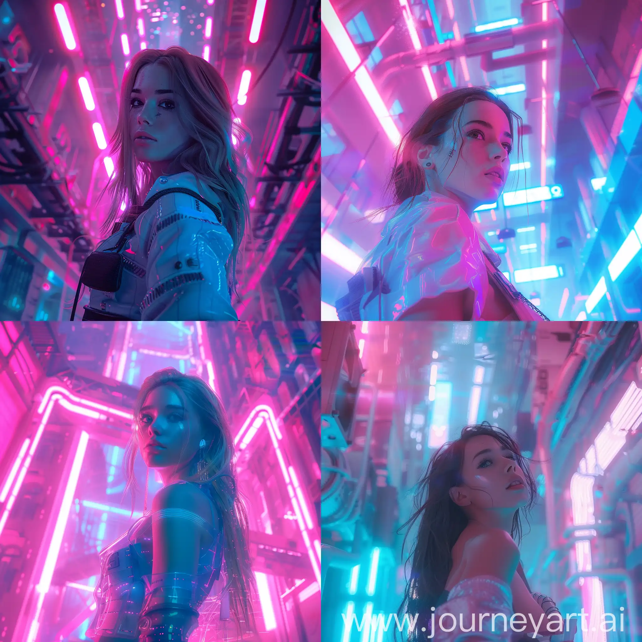 Futuristic-Cyberpunk-Woman-Amidst-Neon-Cityscape