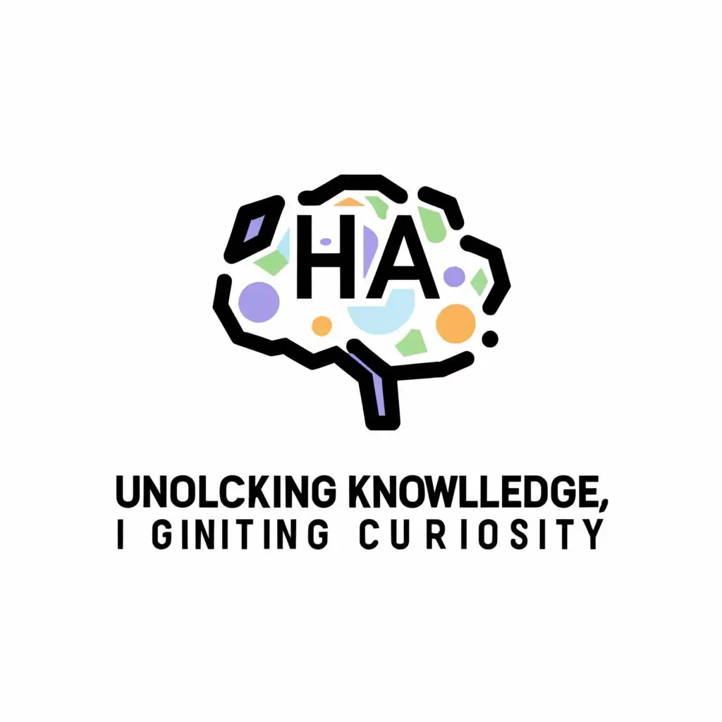 a logo design,with the text "Unlocking knowledge, Igniting curiousity", main symbol:Mind thinking with HA is written in it,complex,be used in Nonprofit industry,clear background