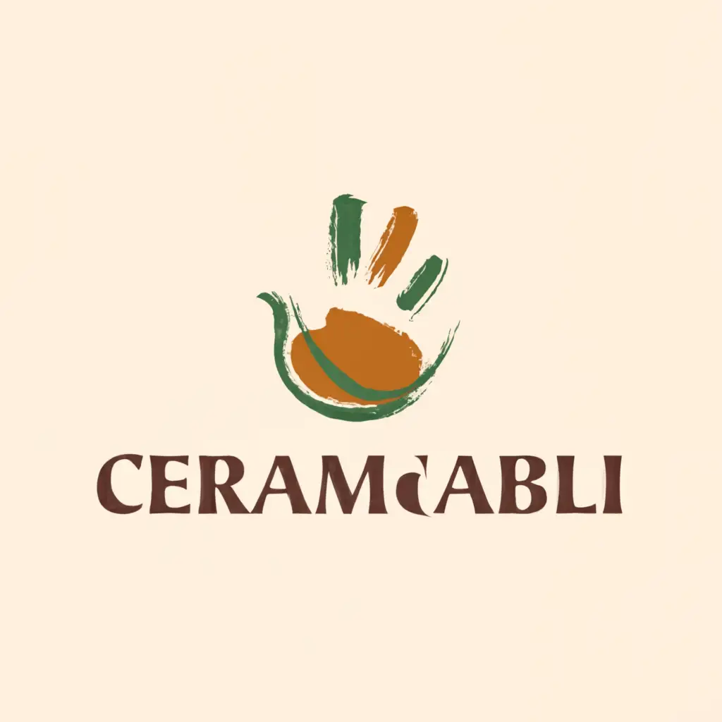 a logo design,with the text "Ceramic A b i l i", main symbol:a logo design,with the text "CeramicAbili", main symbol:Generate a logo representing an abstract form that recalls the silhouette of a ceramic artifact or vase. The hands shaping it suggest the artistic and creative nature of ceramics, while the color of majolica and social inclusion evoke the clay used to create the works,Moderate,be used in Nonprofit industry,clear background