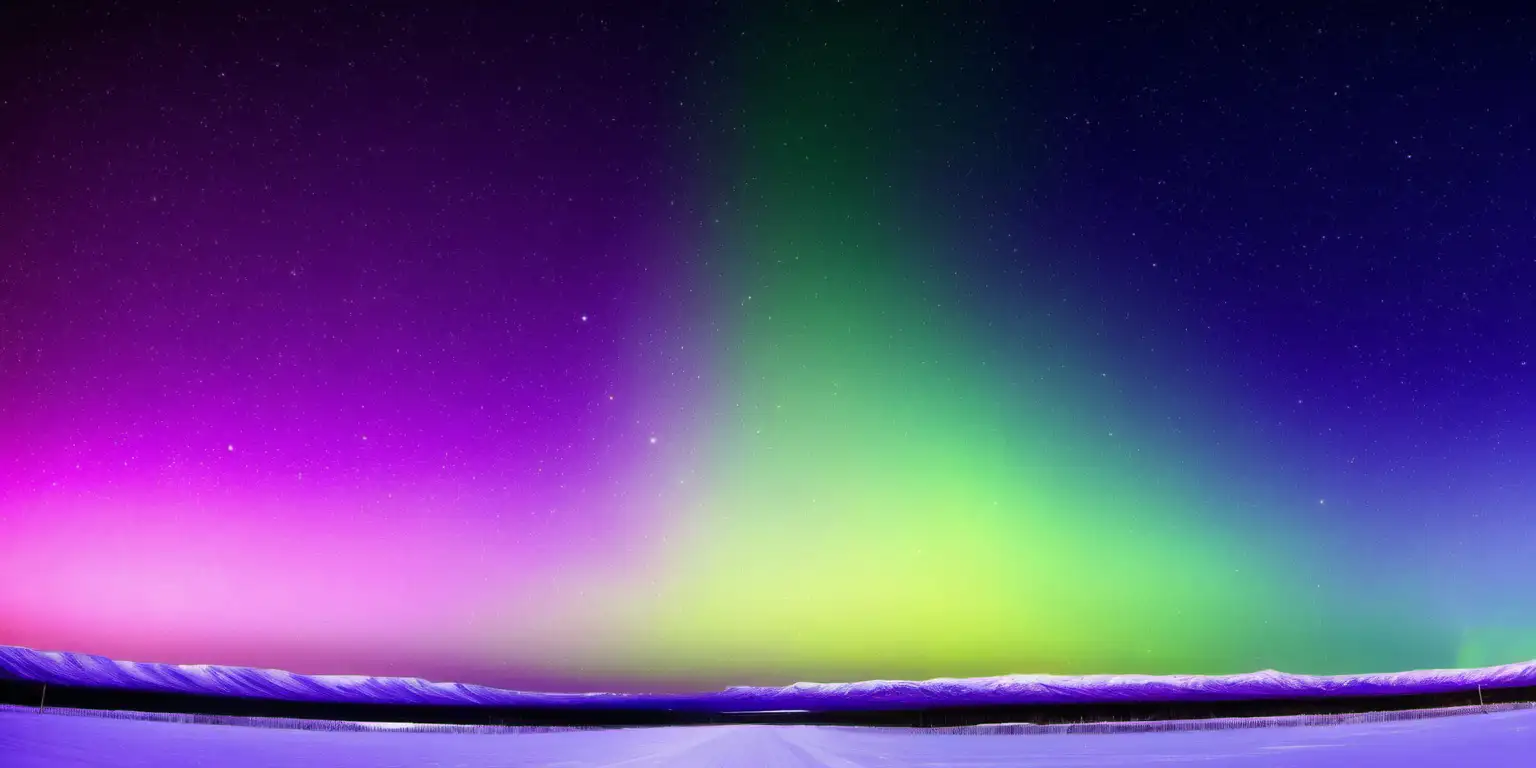 northern light skies, purples and green and yellow and fuscia only, with a lot of stars, sky only, flat horizon, no ground, no mountains, no snow, no trees, no trees, no mountains, no earth, only sky