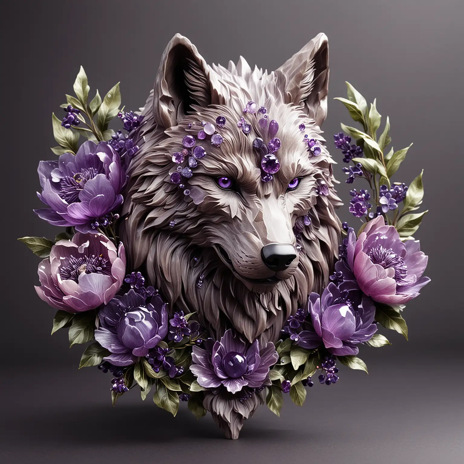 Majestic Wolf Amid Amethyst Peonies | Dalle3 AI