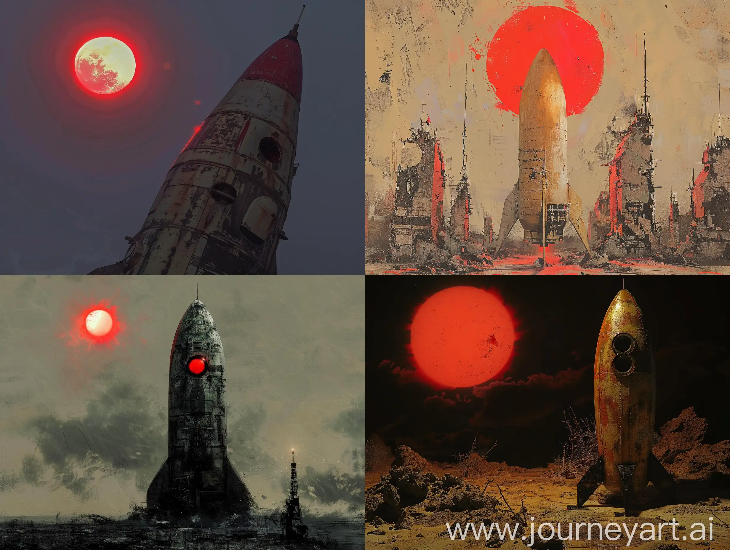 Majestic-Red-Sun-Hanging-Over-Rocket-in-the-Cosmic-Abyss