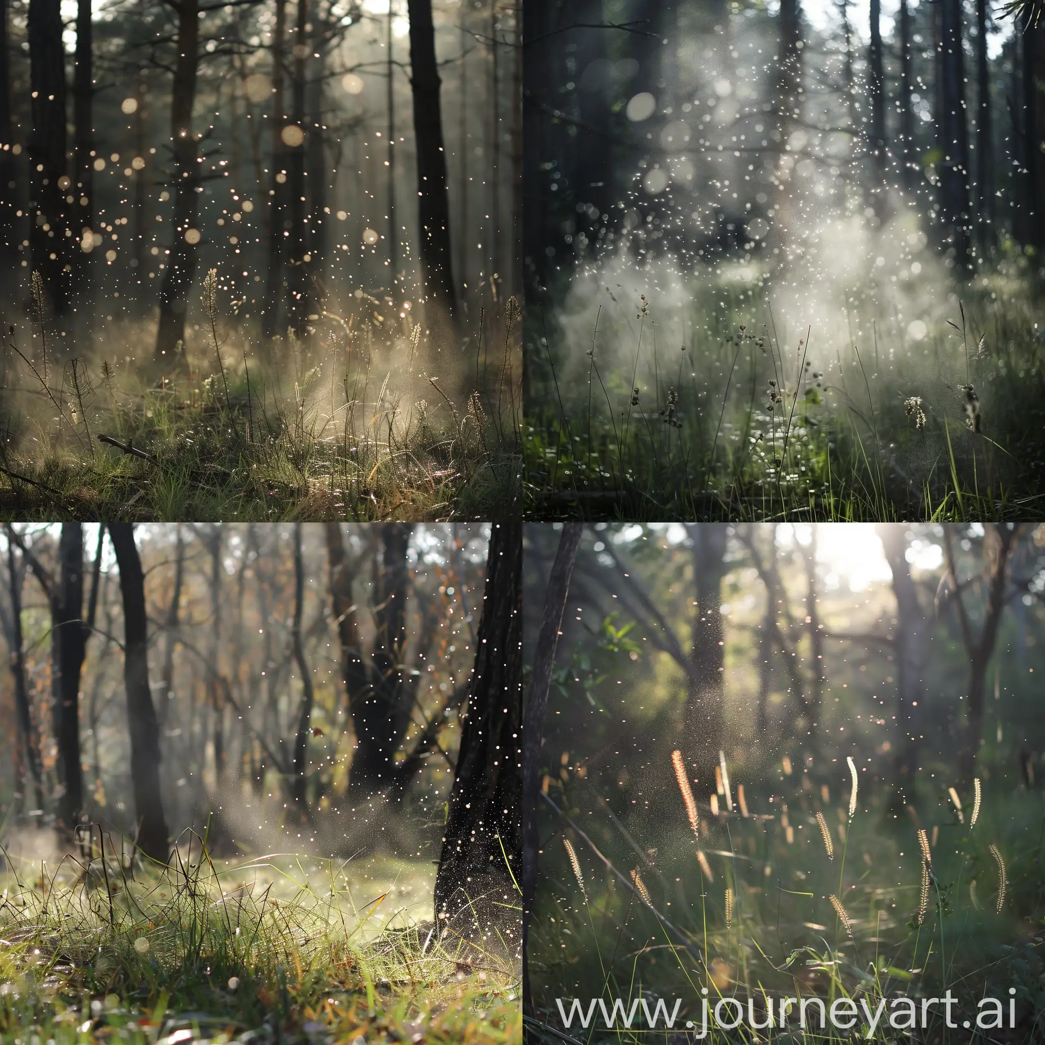 grass in forest with sparcles and ferry dust in the air