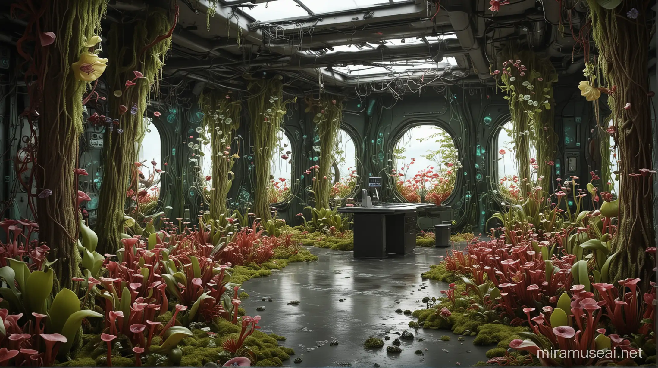 Futuristic Interior Space with Carnivorous Plants and Flowers by Squidward Tentacles