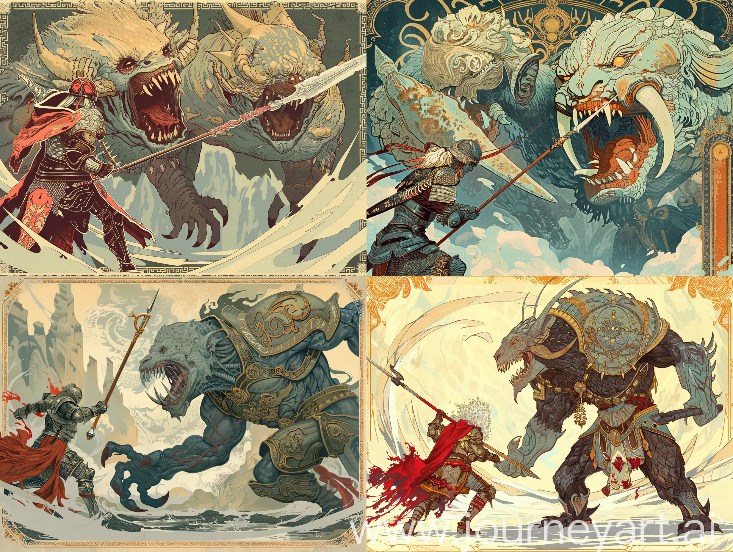 Epic-Warrior-Confrontation-Brave-Knight-Battles-Monstrous-TwoHeaded-Beast