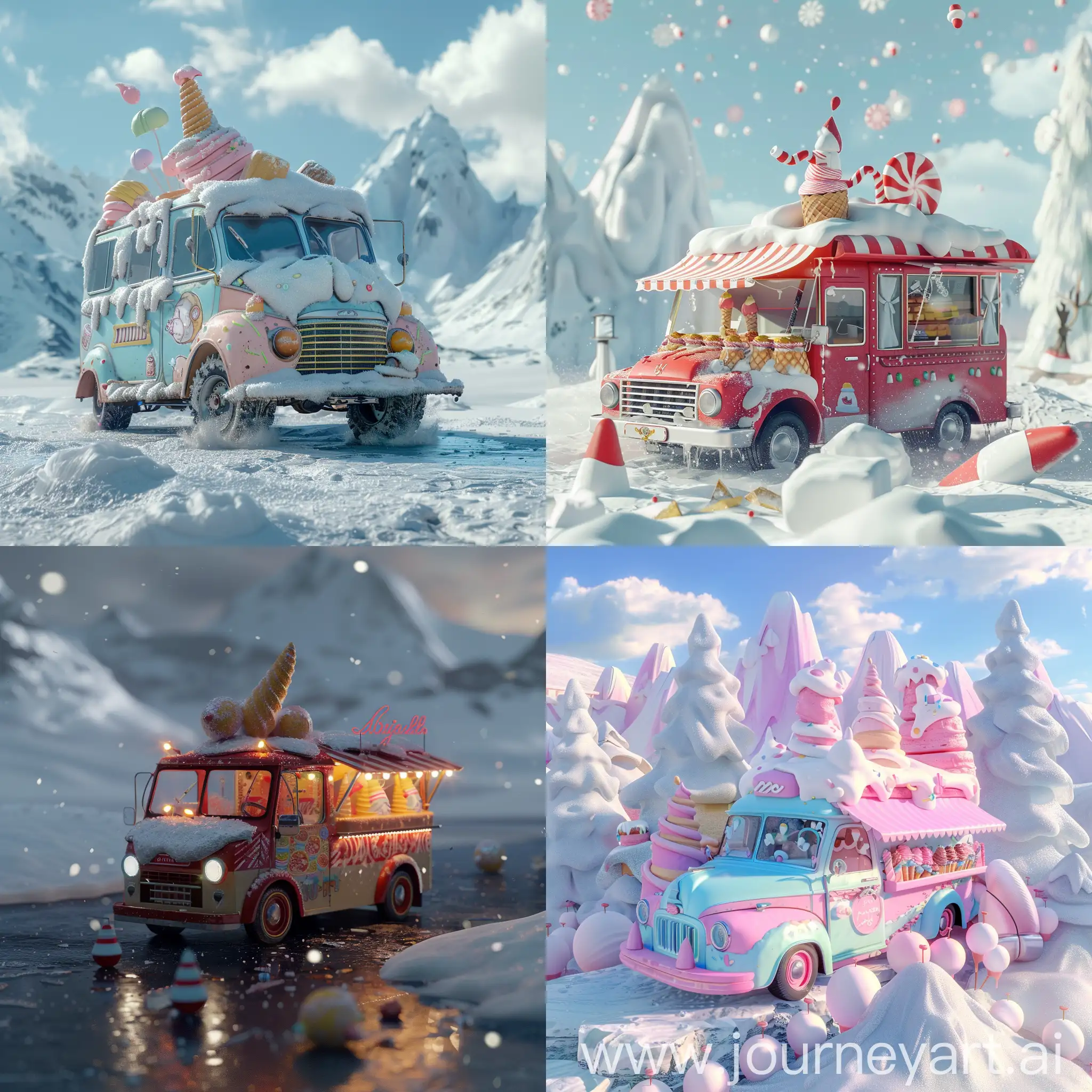 Ice cream truck at the North Pole :: 3D animation