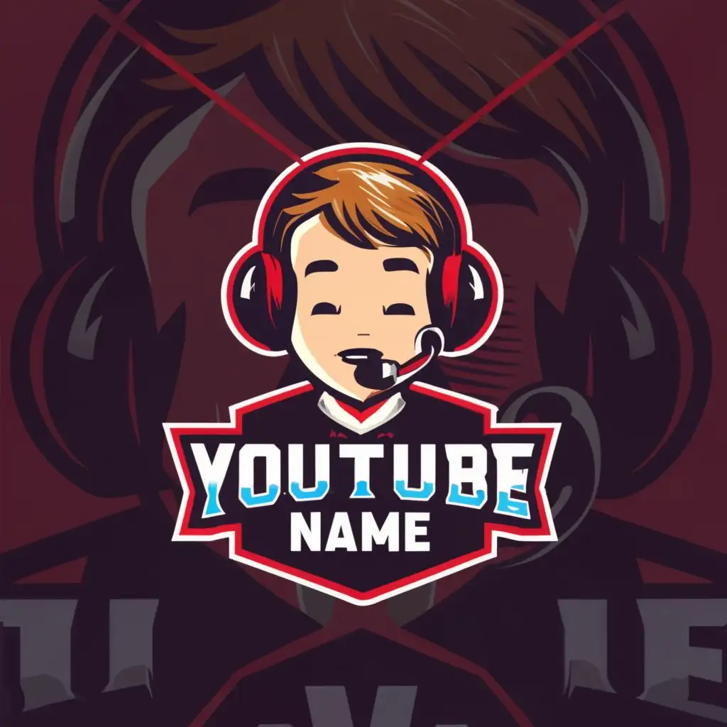 a logo design,with the text "YouTube Name", main symbol:YouTube logo , with a gamer boy behind it,complex,be used in Entertainment industry,clear background