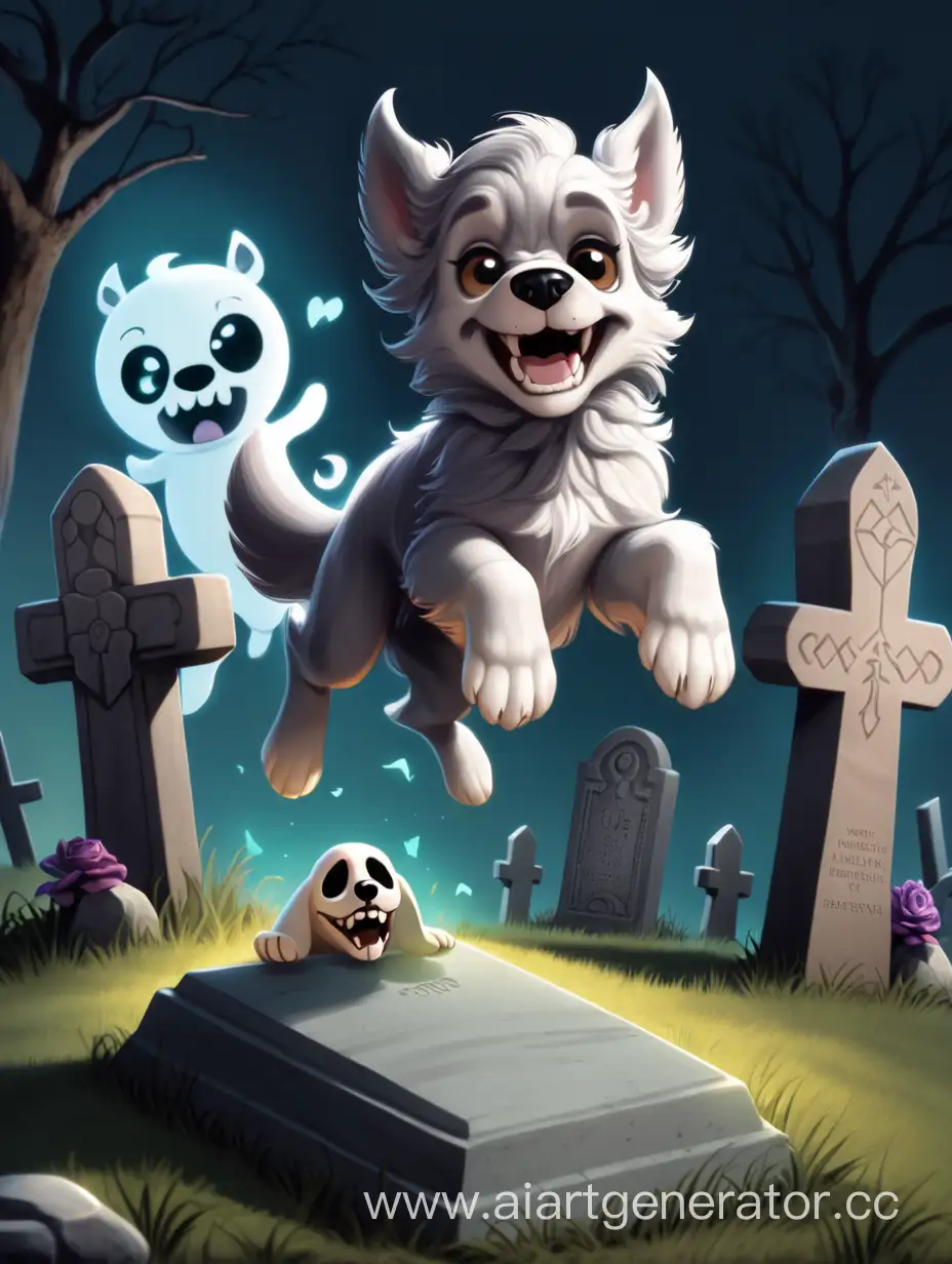Playful-Werewolf-Puppy-and-Ghost-in-Cemetery