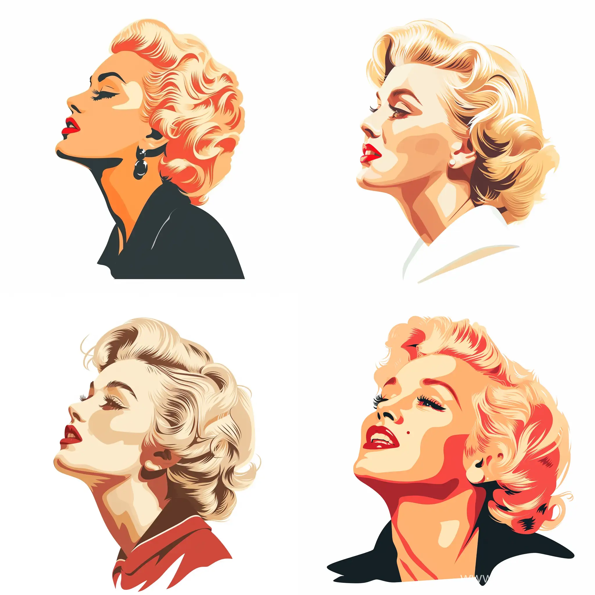 Profile portrait of Marilyn Monroe, on a white background, flat illustration, Victoria Ngai style