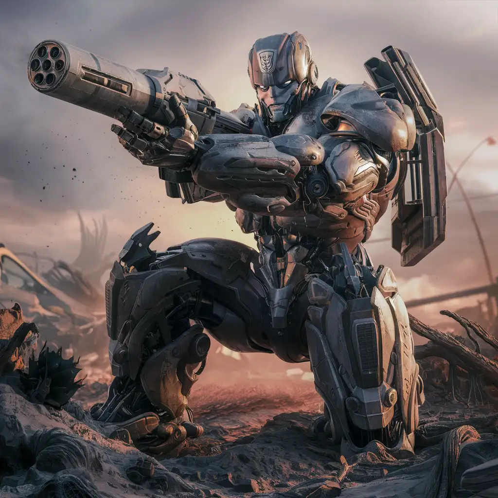 HighTech-HyperArmored-CyberRobocop-Suit-in-Transformer-Style-PostApocalyptic-Heroic-Cannon-Shot