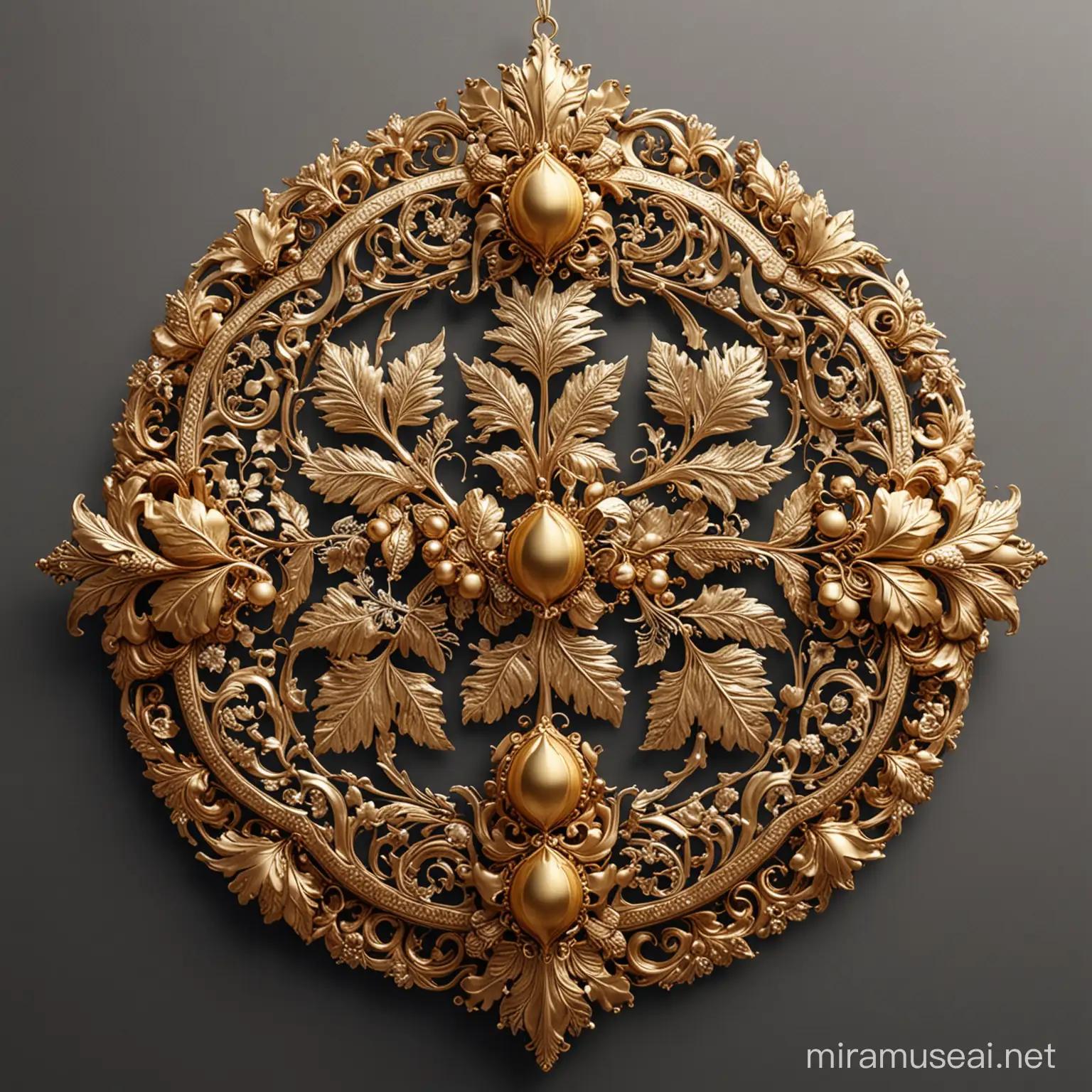luxurious  and exclusive Armenian ornament with  golden grape leaves