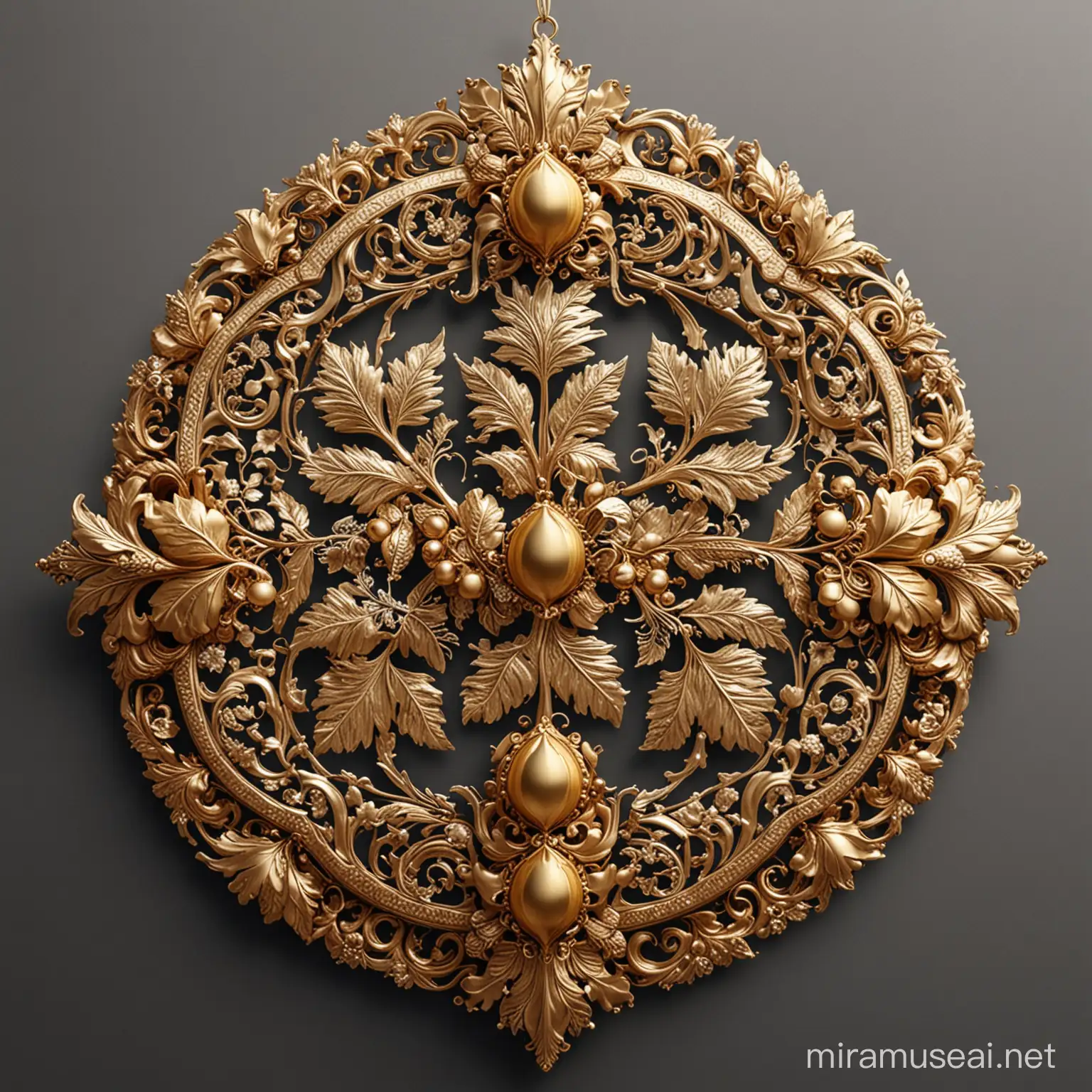 Opulent Armenian Ornament Golden Grape Leaves