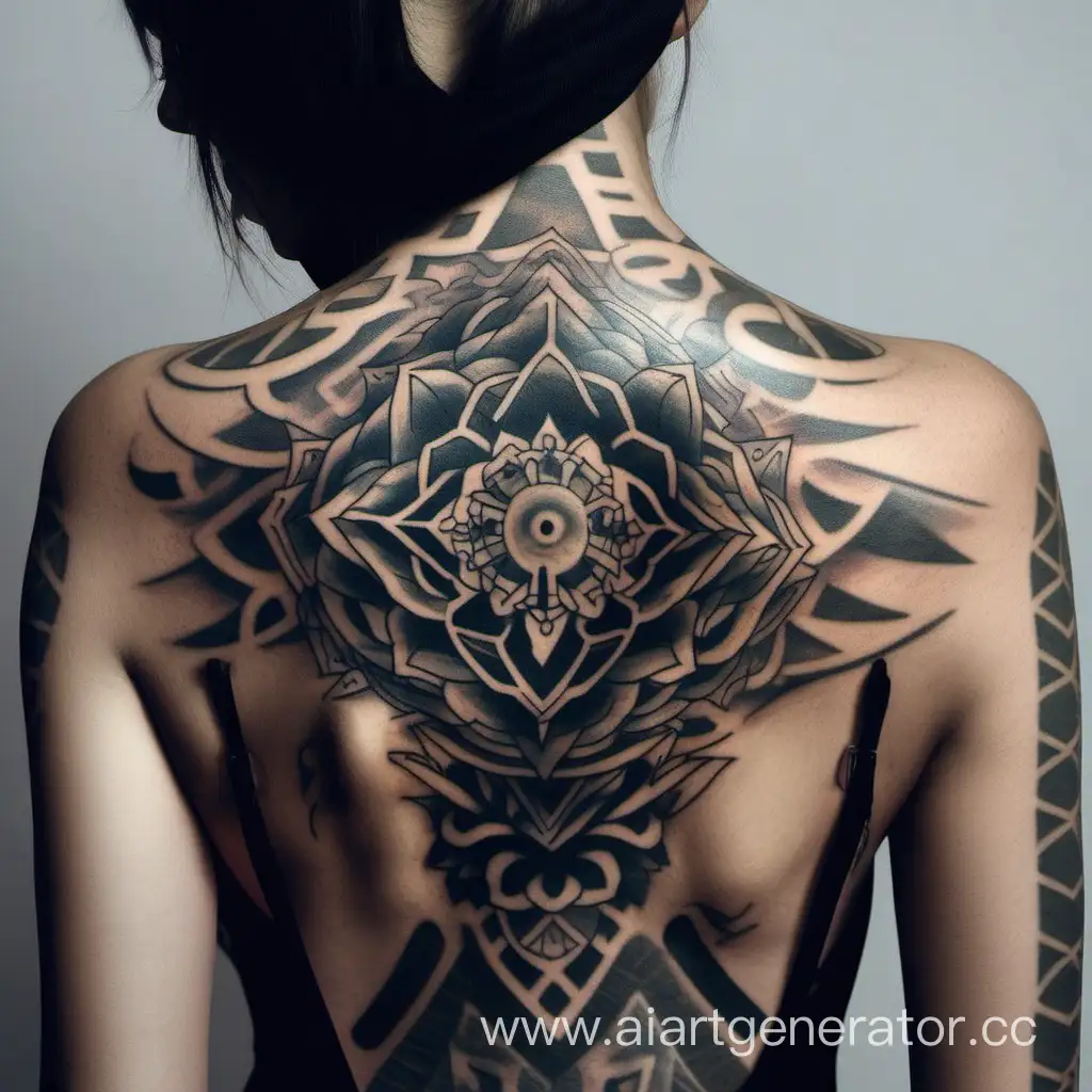 татуировки на спине девушки 
