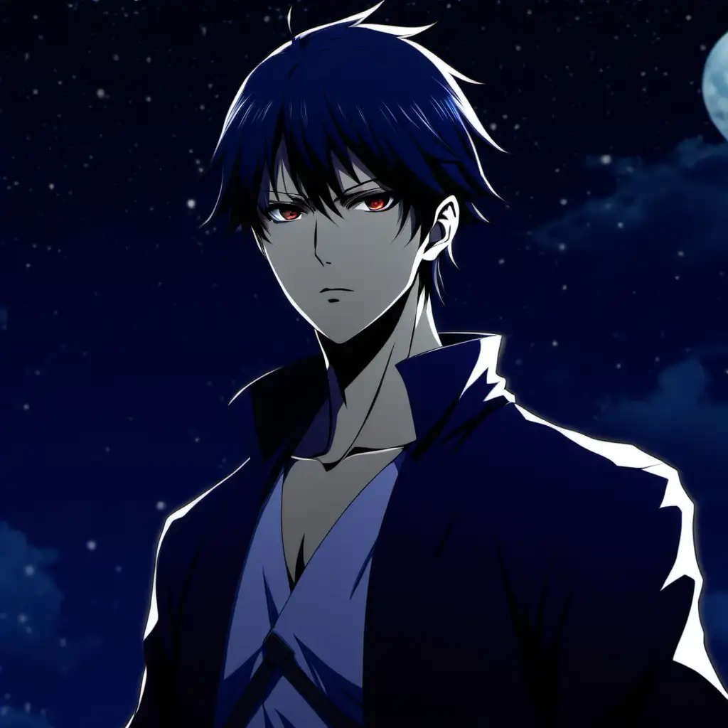 Mysterious Male Anime Character in Midnight Darkness