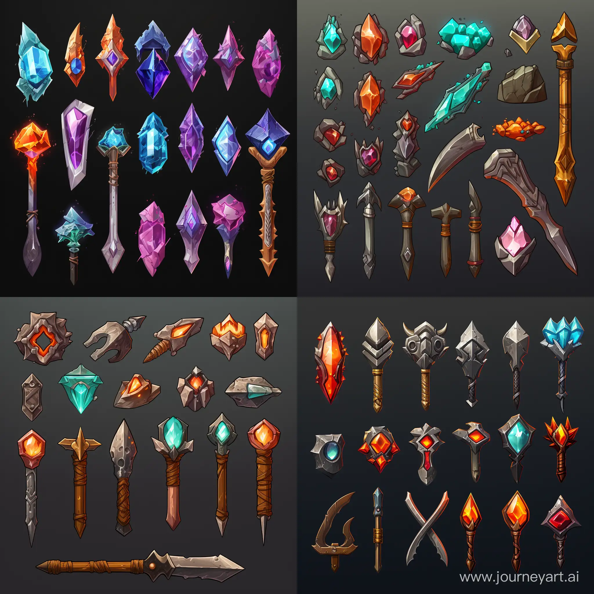 Fantasy-Item-Spritesheet-with-Crystals-Tools-Pickaxe-and-Guns