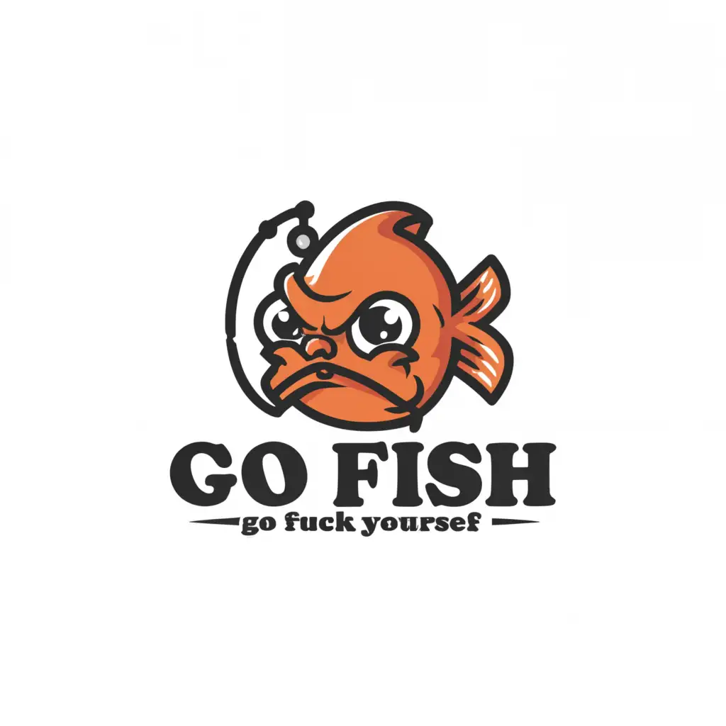 a logo design,with the text "Go fuck yourself", main symbol:Go Fish, adult humor, fun game, deck of cards,Moderate,clear background