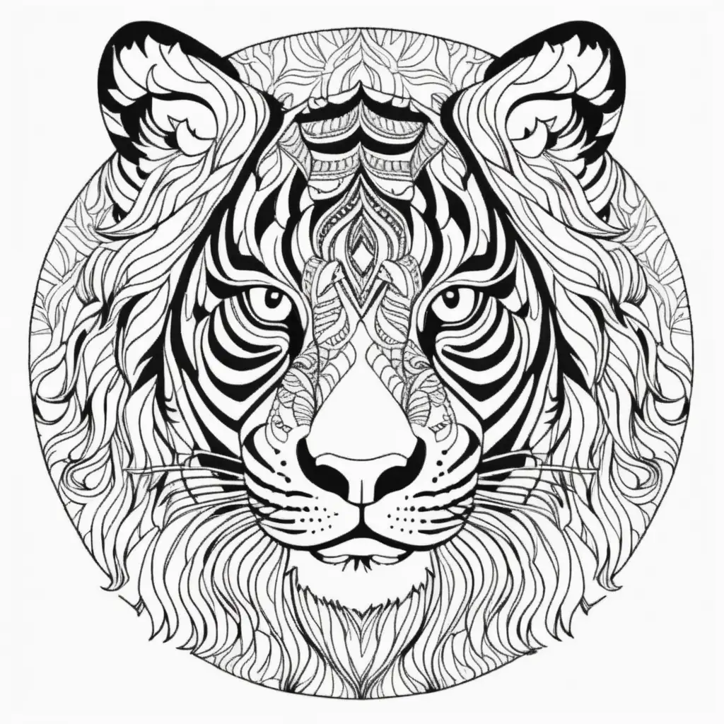 adult coloring page; wild tiger face; mandala