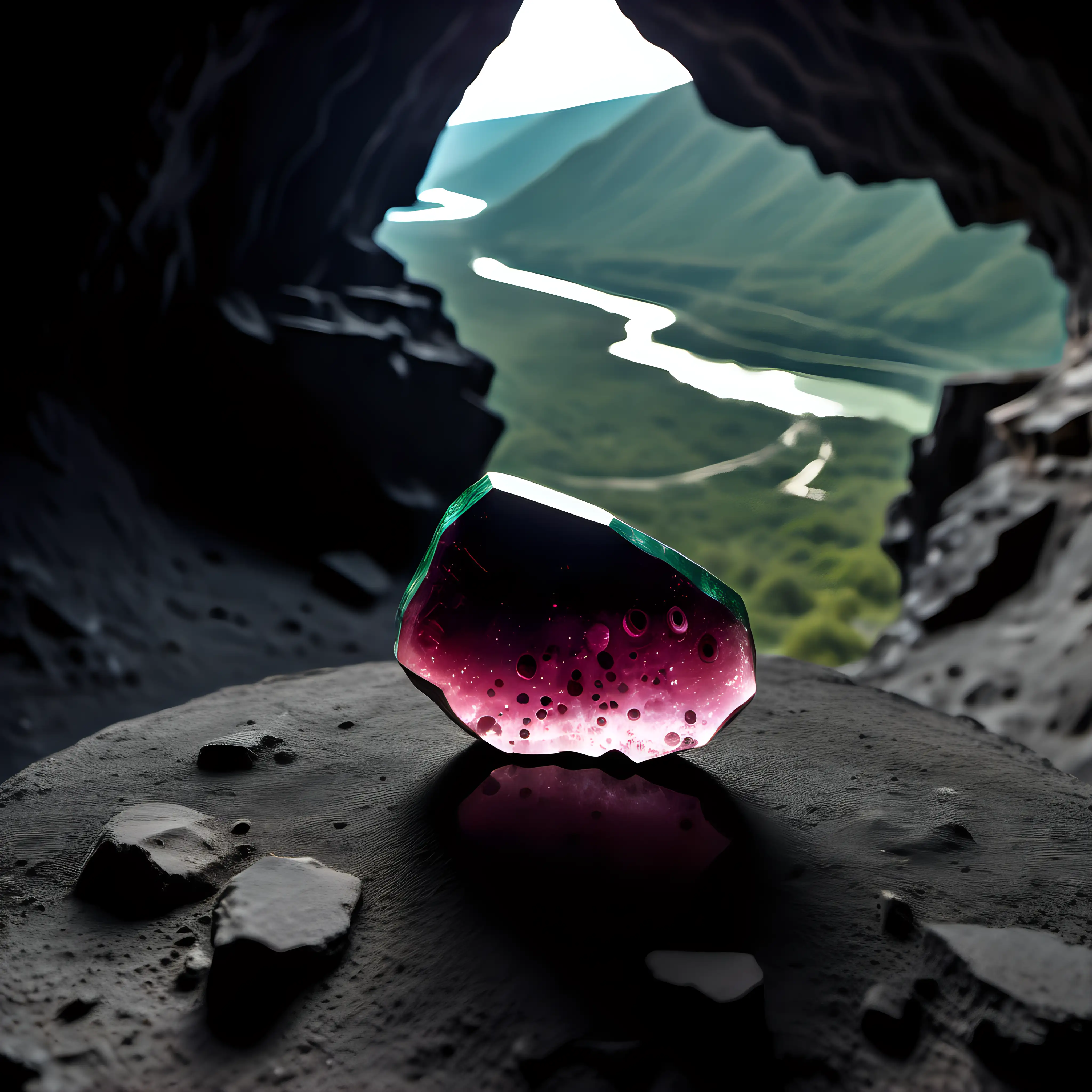 Tourmaline Pebble Overlooking Spectacular Mining Cave Vista