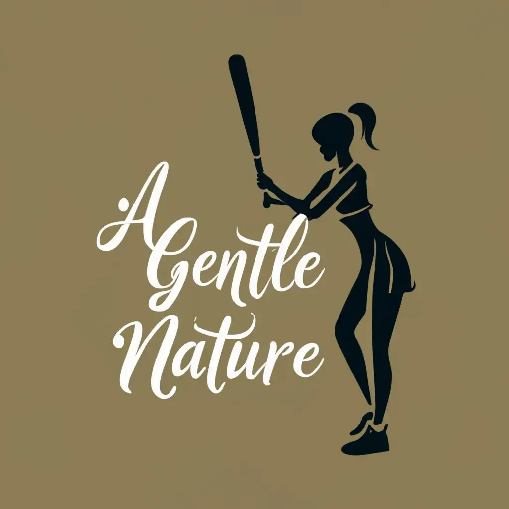 logo, silhouette of a sporty girl with a bat, with the text "a gentle nature", typography, be used in Entertainment industry