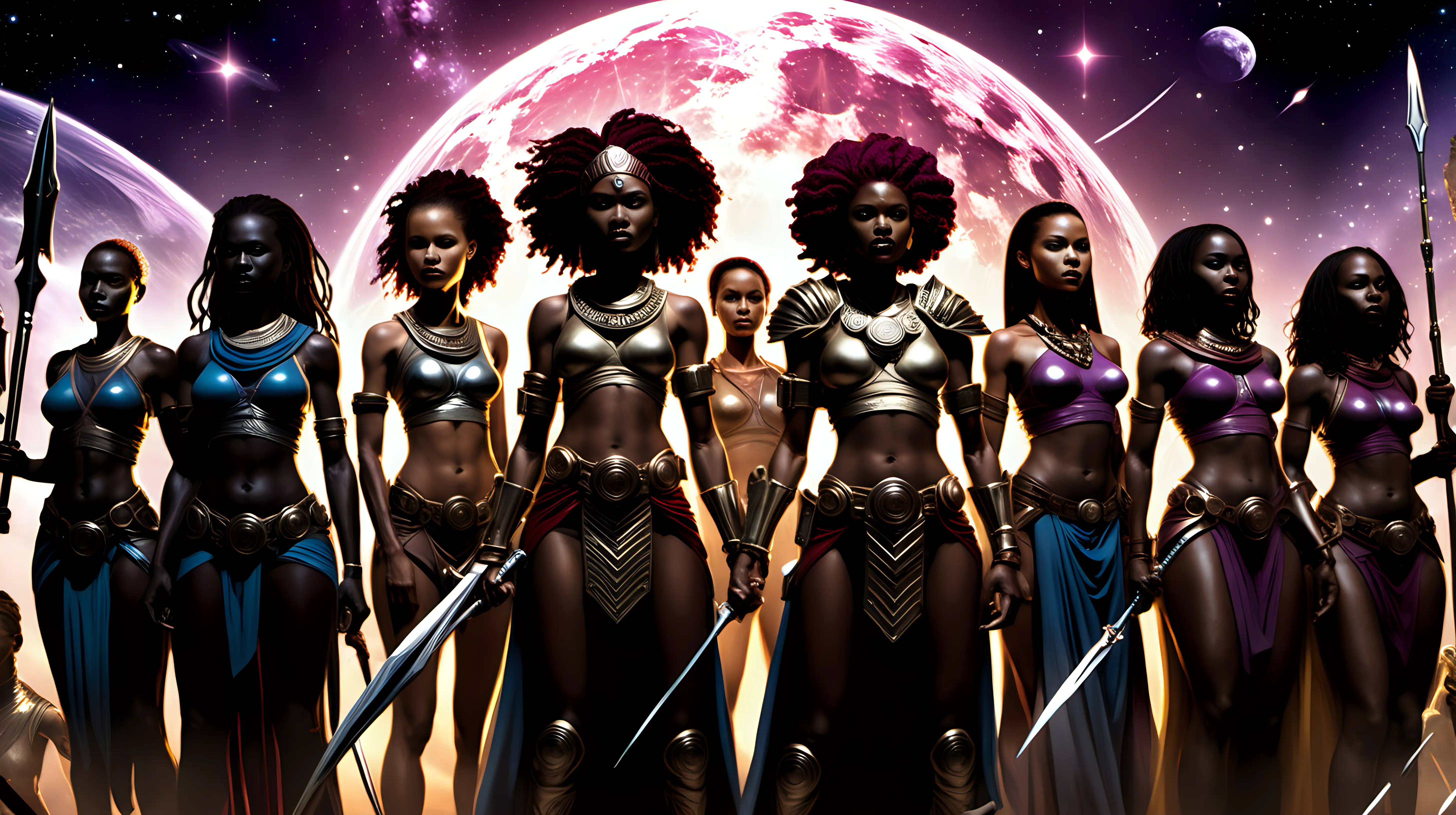 Galactic Unity Seraphina the Young African Warrior Leading Diverse Beings