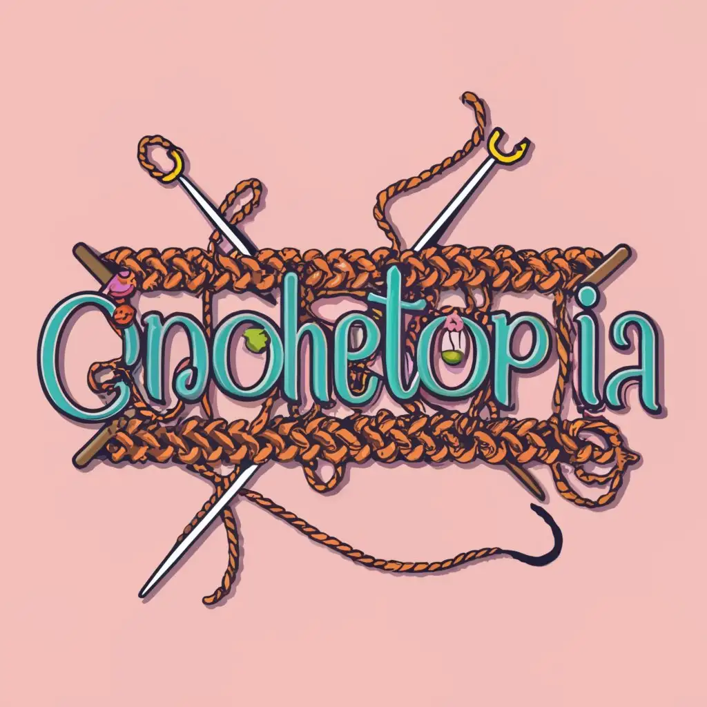 a logo design,with the text "Crochetopia", main symbol:Yarn, Crochet Tools,complex,clear background