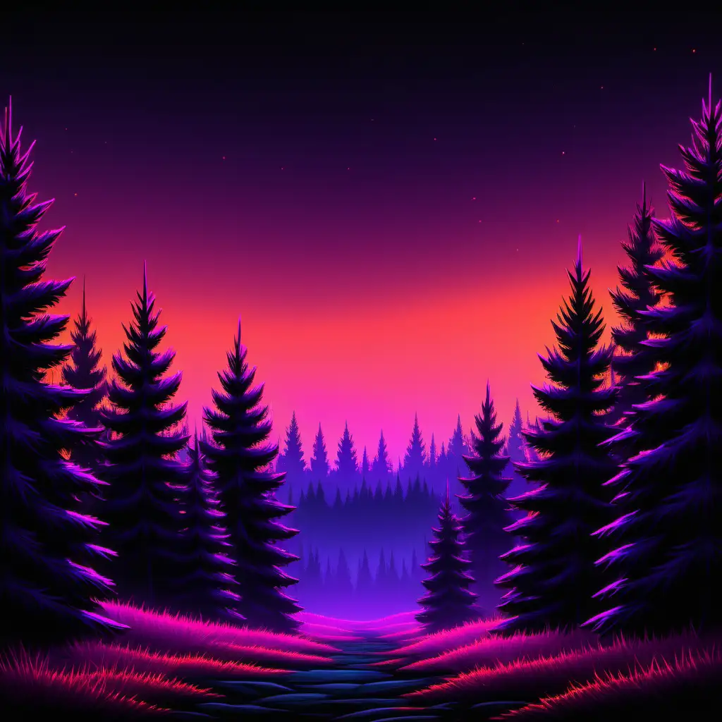 Vibrant Neon Spruce Tree Forest Landscape