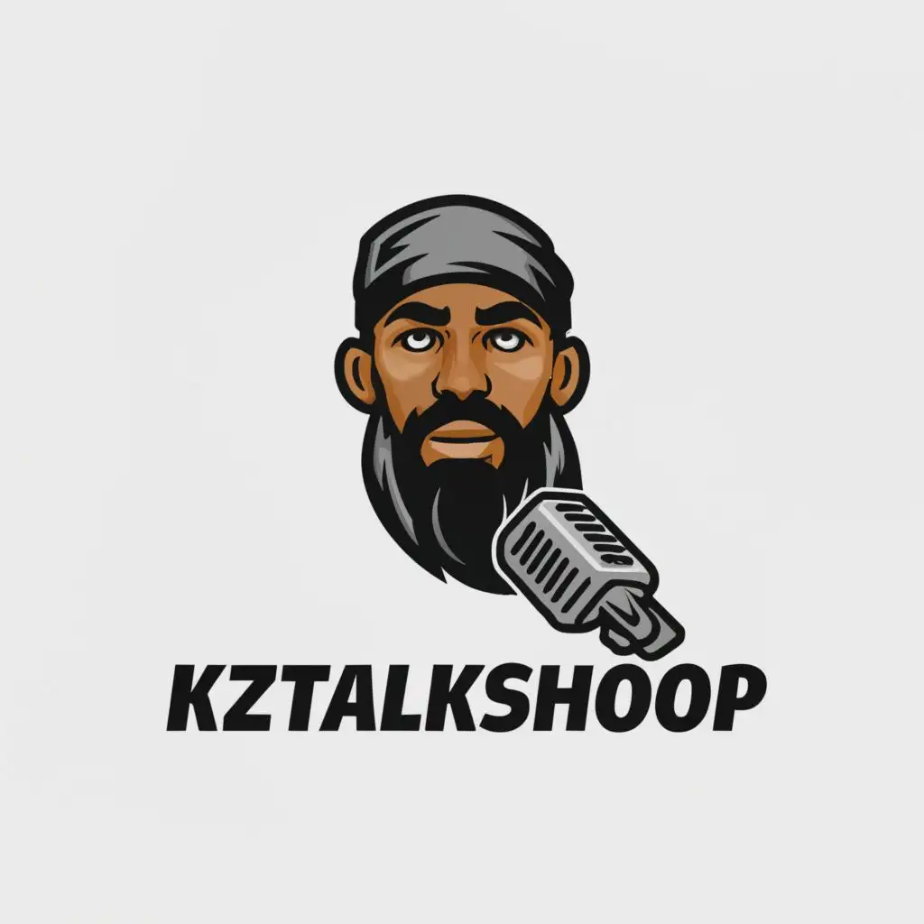 a logo design,with the text "KZTalksHoop", main symbol:durag with beard talking into microphone,Moderate,be used in Sports Fitness industry,clear background