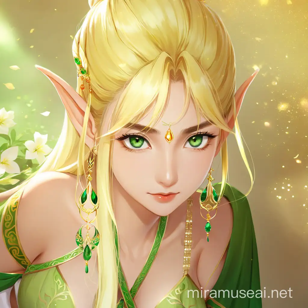 Ethereal Elf Maiden with Emerald Adornments