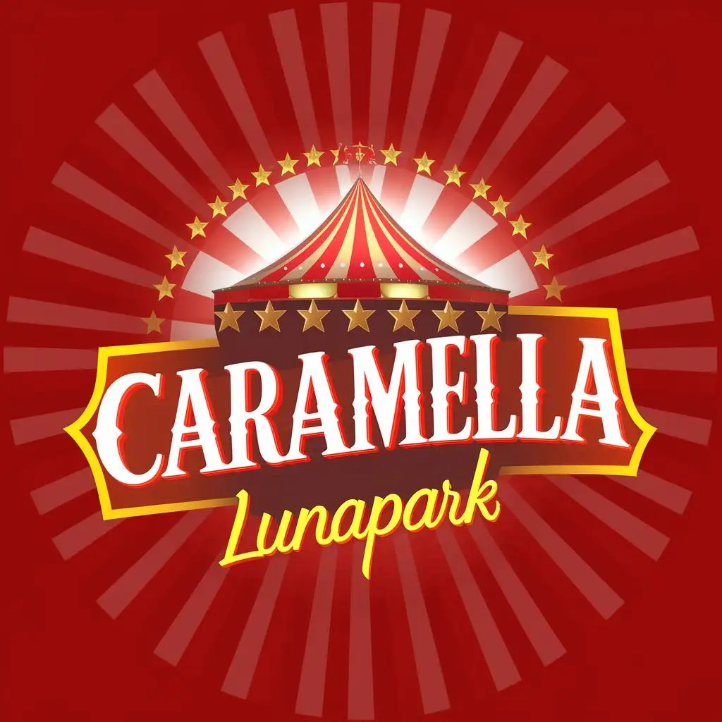 logo, circus fun fairs, with the text "Caramella
Lunapark", typography