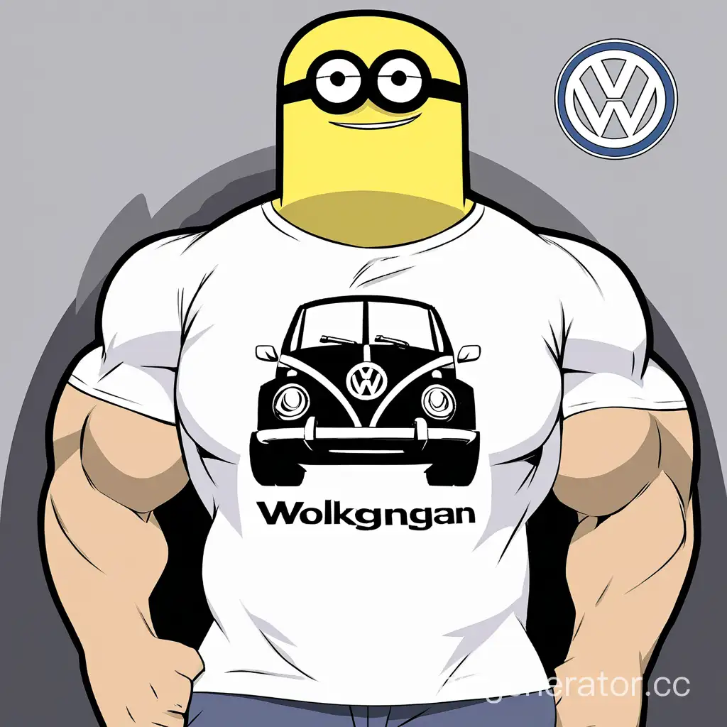 Нарисуй миньёна мускулистого на которого футболка нарисован логотип Volkswagen