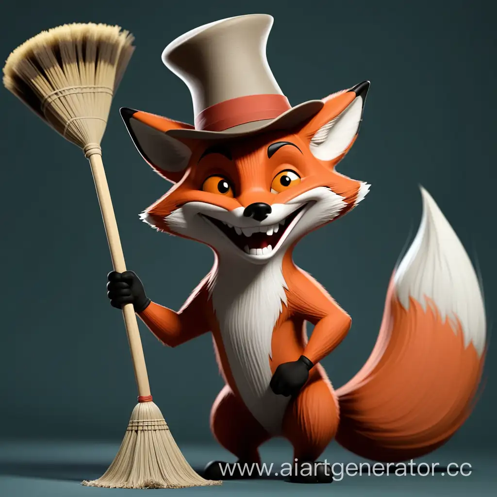 Sly-Fox-in-Hat-Smirking-with-Broom