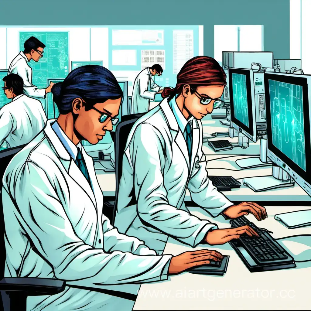 лаборанты работают за компьютером