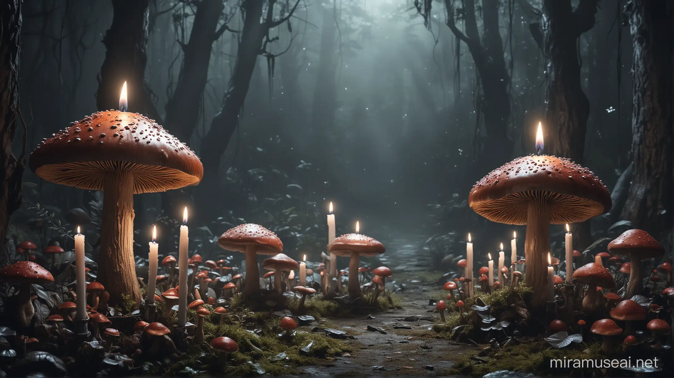 Enchanted Dark Wonderland Fantasy Mushrooms and Candles